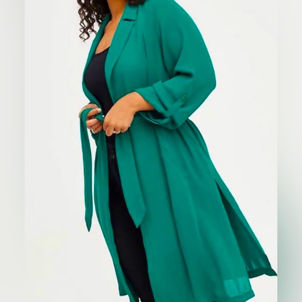 Torrid Teal/Green Long Belted Trench Coat